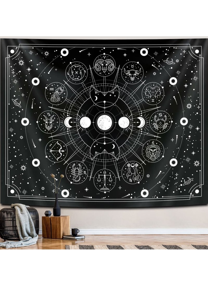 SYOSI Decorative Tapestry Sun and Moon Constellation Hanging Cloth Twelve Constellations Psychedelic Black and White Wall Hanging Tapestry Suitable for Home Bedroom Wall Room Decoration (95x73cm)  - Image 1