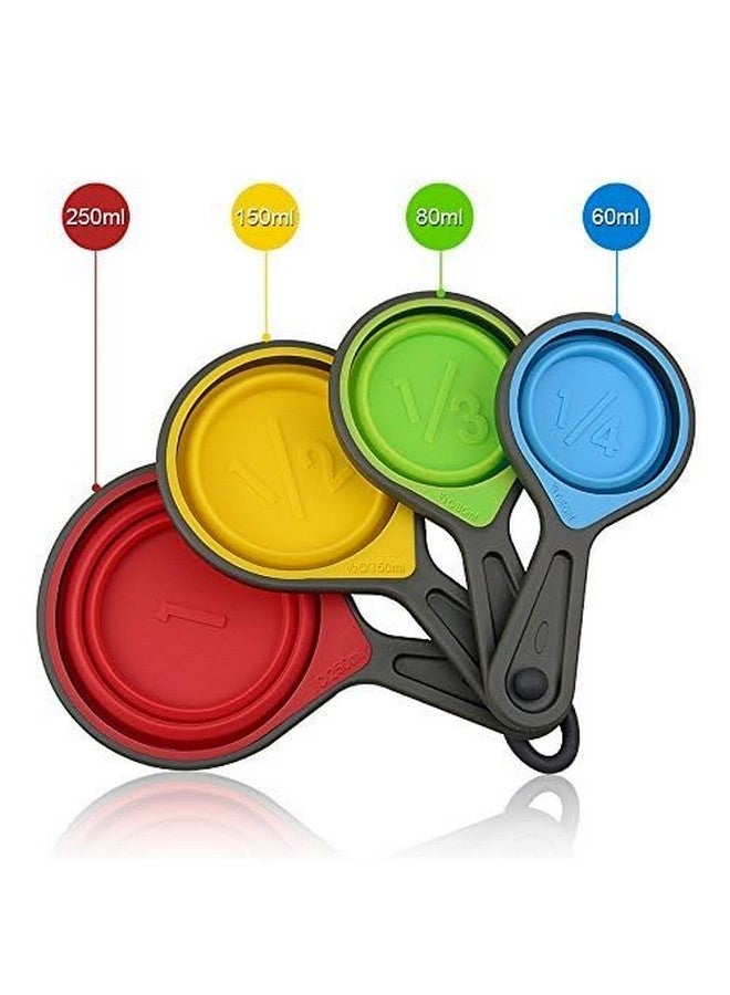 leepiya Measuring Cups and Spoons set, Collapsible Measuring Cups, 8 piece Measuring Tool Engraved Metric/US Markings for Liquid & Dry Measuring, Space Saving, BPA Free Silicone, Colorful - Image 4