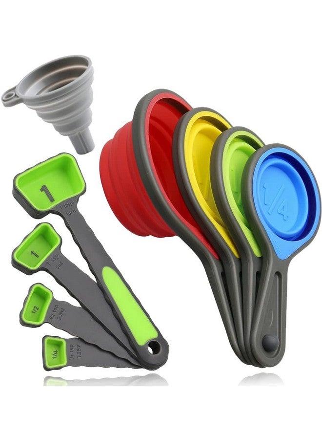 leepiya Measuring Cups and Spoons set, Collapsible Measuring Cups, 8 piece Measuring Tool Engraved Metric/US Markings for Liquid & Dry Measuring, Space Saving, BPA Free Silicone, Colorful - Image 3