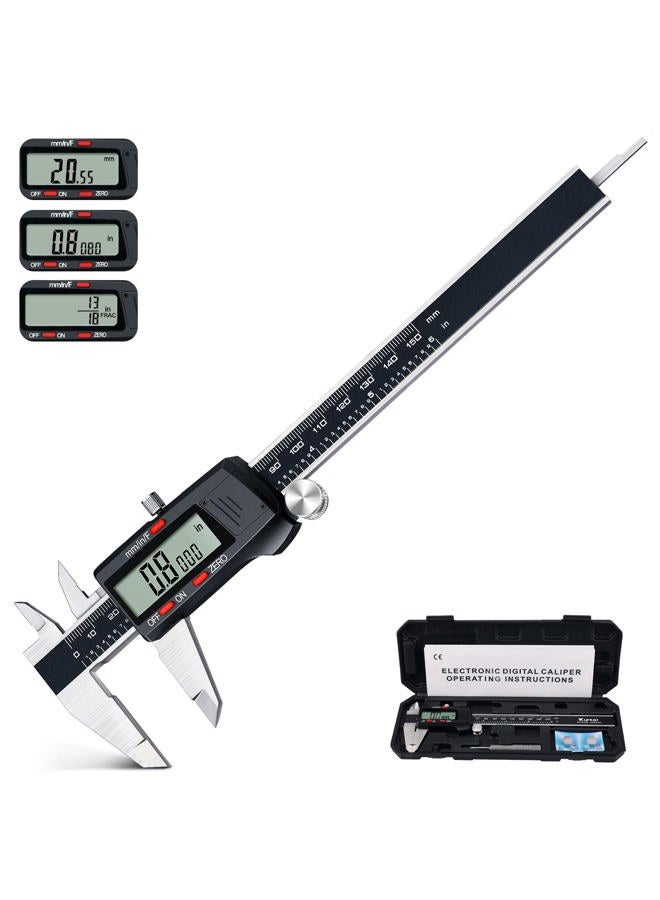 Kynup Caliper Measuring Tool, Digital Micrometer Caliper Tool, Vernier Caliper with Stainless Steel, Large LCD Screen, Auto - Off Feature, Inch Metric Fraction Conversion (6Inch/150mm) - Image 1