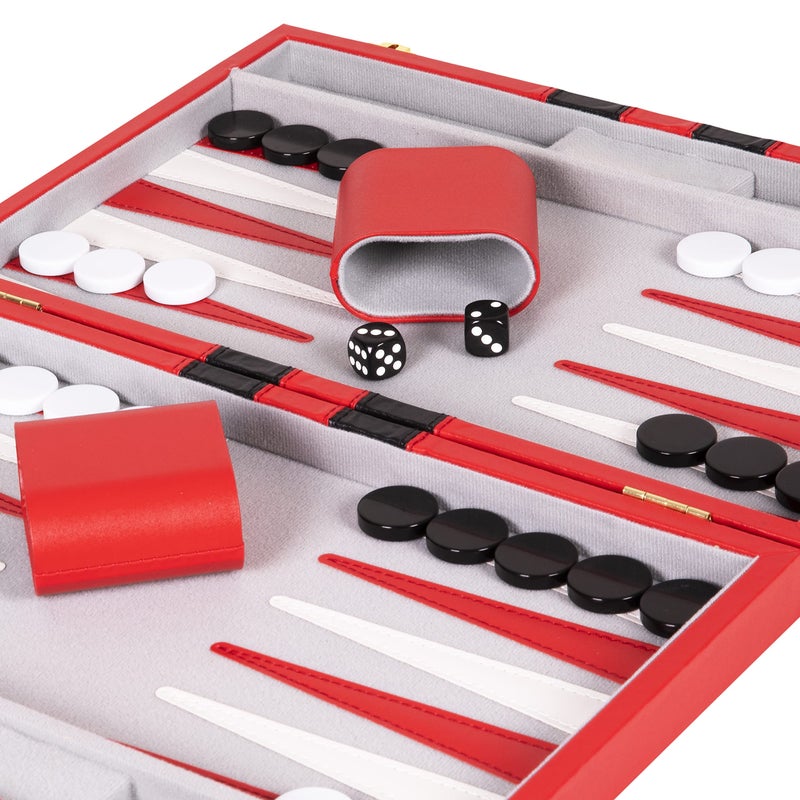Crazy Games Premium Backgammon 15 Inches Medium Red - Backgammon Sets for Adults and Kids - Leatherette Back Gammon Board Game Set - Travel Backgammon Set Board Encased with Accessories - Image 4
