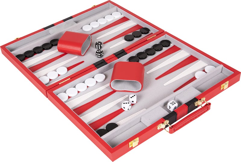 Crazy Games Premium Backgammon 15 Inches Medium Red - Backgammon Sets for Adults and Kids - Leatherette Back Gammon Board Game Set - Travel Backgammon Set Board Encased with Accessories - Image 3