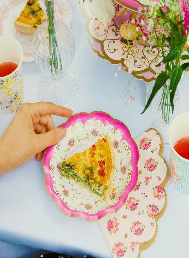 Talking Tables 60 x Disposable Tea Party Pretty Paper Plates | 7 Inches Elegant Floral Party Plates for Afternoon Tea Parties Kids Birthday Wedding Baby Showers Wedding Buffet Table - Image 3