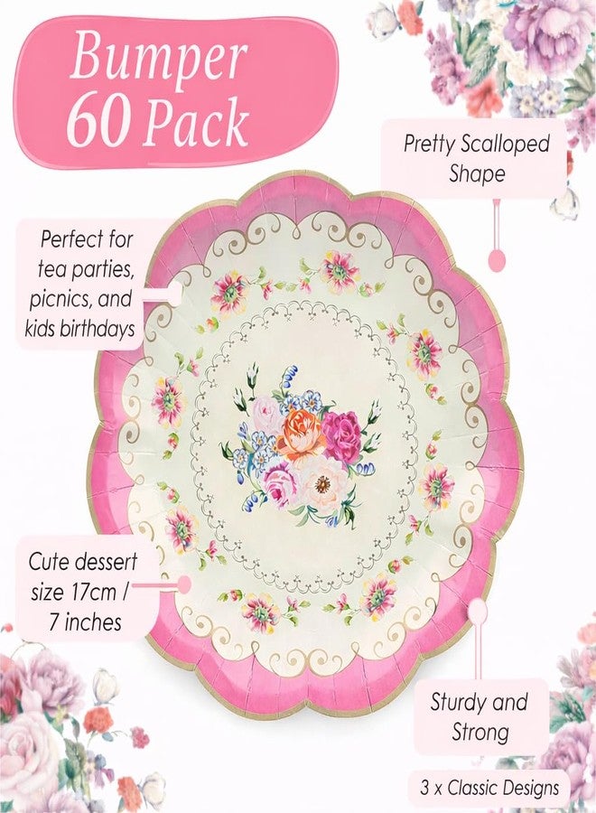 Talking Tables 60 x Disposable Tea Party Pretty Paper Plates | 7 Inches Elegant Floral Party Plates for Afternoon Tea Parties Kids Birthday Wedding Baby Showers Wedding Buffet Table - Image 2
