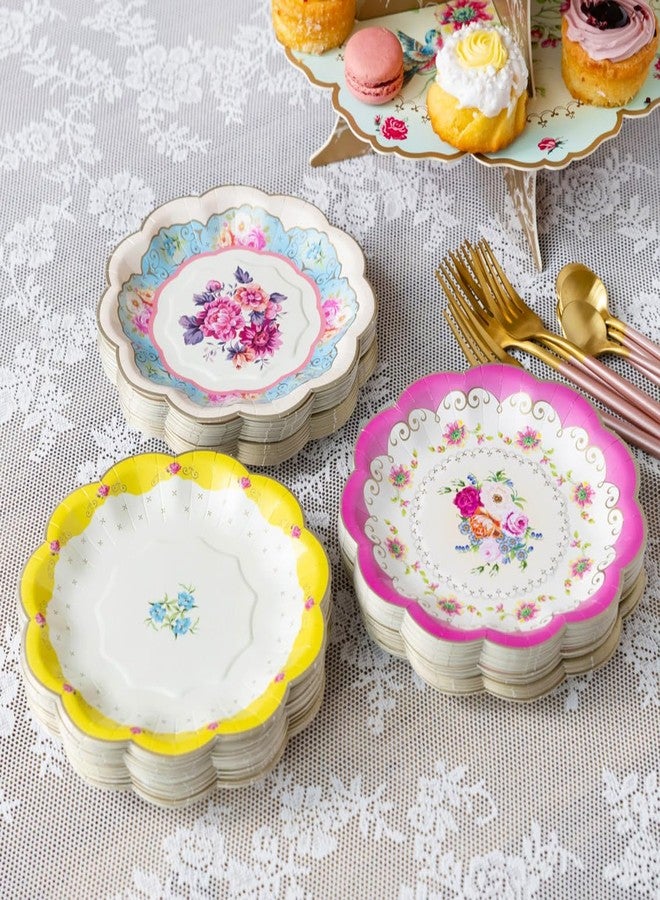 Talking Tables 60 x Disposable Tea Party Pretty Paper Plates | 7 Inches Elegant Floral Party Plates for Afternoon Tea Parties Kids Birthday Wedding Baby Showers Wedding Buffet Table - Image 1