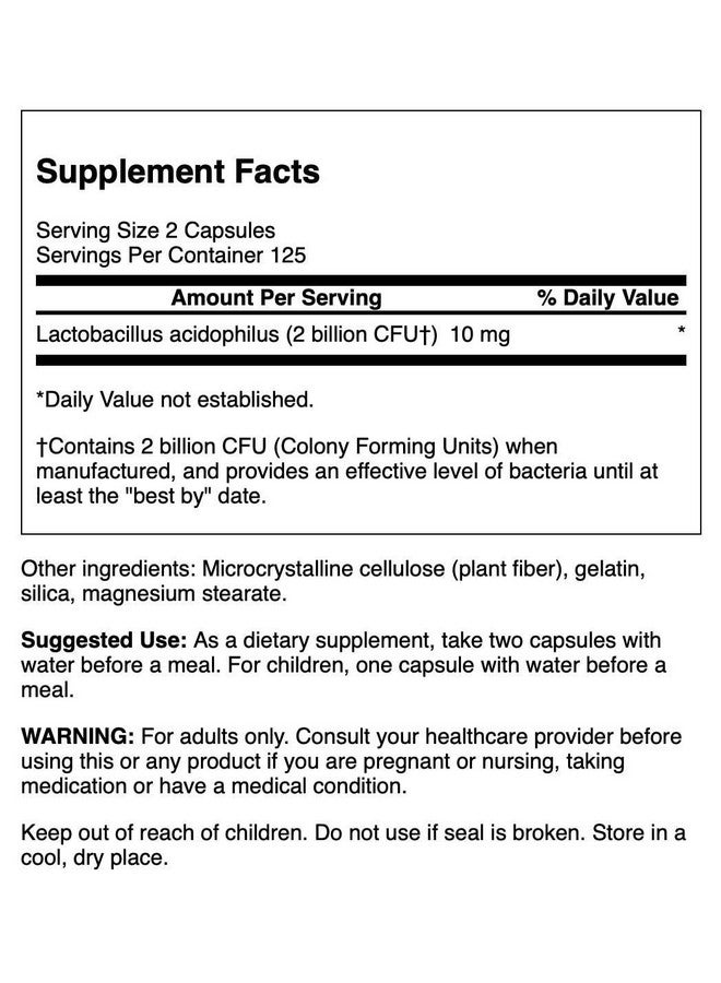 SWANSON سوانسون لاكتوباسيلس أسيودوفيلوس - مكمل بروبيوتيك يدعم صحة الجهاز الهضمي مع 1 مليار وحدة CFU لكل كبسولة - يعزز صحة الأمعاء والجهاز الهضمي - (250 كبسولة) - Image 2