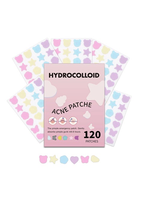 Pimple Patches for Face 120Pcs - Acne Pimple Patches with Hydrocolloid and Salicylic Acid - Star Pimple Patches for Covering Zits, Blemishes, Dark Spots - 6 Cute Shapes