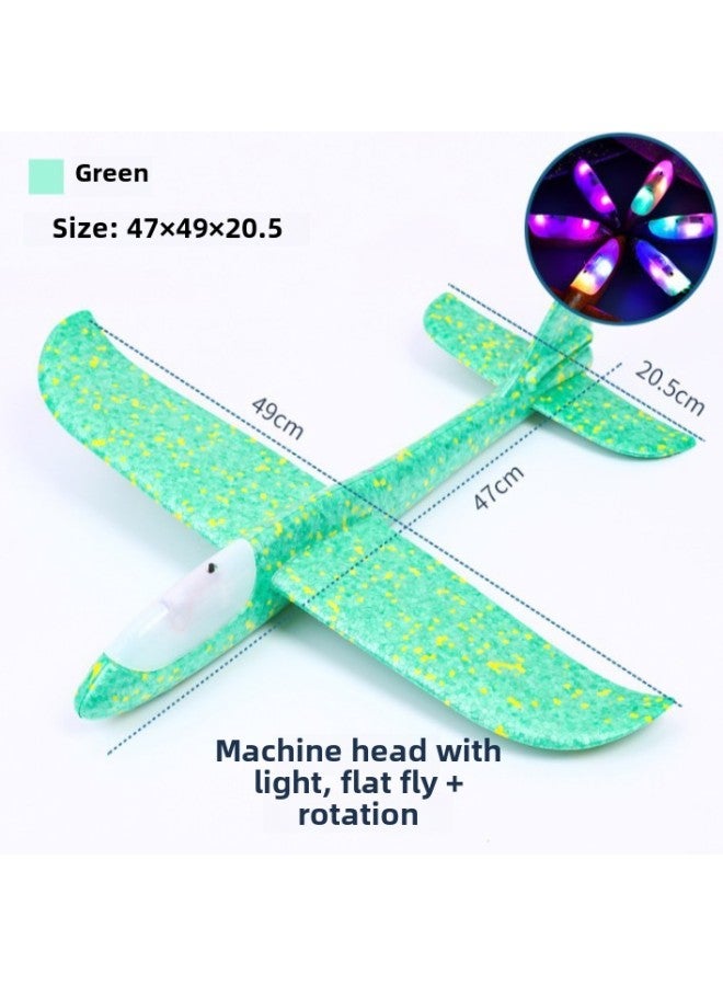 Large Hand Throwing Aircraft Toy Light-emitting Outdoor Sliding Aircraft Children's Swing Throwing Gliding Foam Aircraft Model-Color:Handpiece Luminous Green  - Image 1