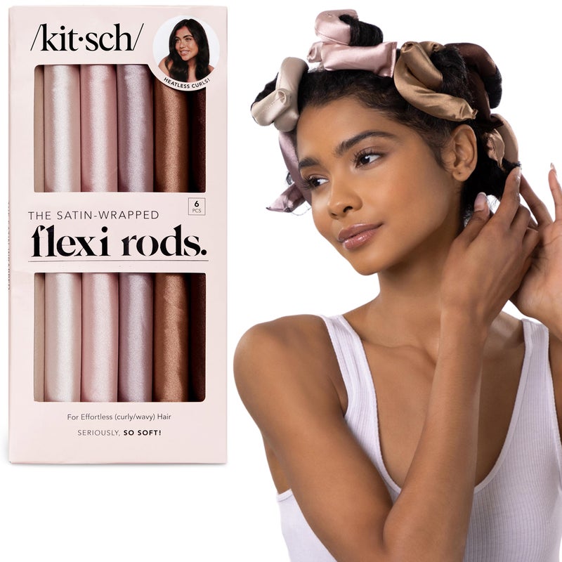 Kitsch Satin Heatless Hair Curlers â€“ No Heat Hair Curlers to Sleep In for Overnight Curls â€“ Soft Heatless Curling Rods for Women with Short & Long Hair - Alternative to Heat Styling â€“ 6 pcs, Rosewood - Image 1