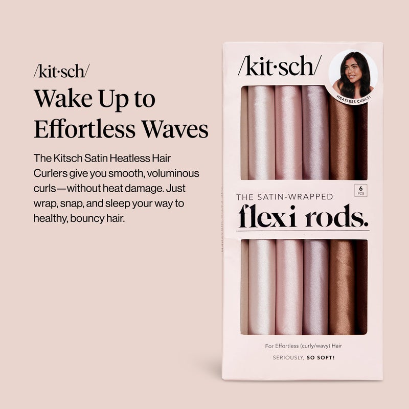 Kitsch Satin Heatless Hair Curlers â€“ No Heat Hair Curlers to Sleep In for Overnight Curls â€“ Soft Heatless Curling Rods for Women with Short & Long Hair - Alternative to Heat Styling â€“ 6 pcs, Rosewood - Image 3