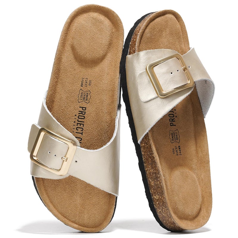 Project Cloud 100% Genuine Leather Sandals Women Dressy Beach Essentials Slides for Women Footwear-Lightweight with Memory Foam Insole Sandals for Women 2026-Womens Slides (Ibiza, LIGD, 7) - Image 1