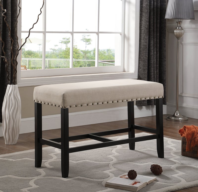 Roundhill Furniture Roundhill Furniture Biony Fabric Counter Height Dining Bench with Nailhead Trim Tan 