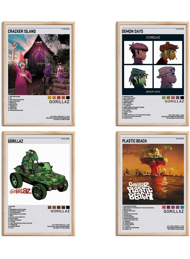 EMODA Gorillaz Posters Music Album Cover Posters HD Prints Canvas Wall Art Room Aesthetic Pictures Set of 4 for Living Room Bedroom Music Classroom Posters Girls Wall Decor Art 8x12 inch Unframed - Image 1