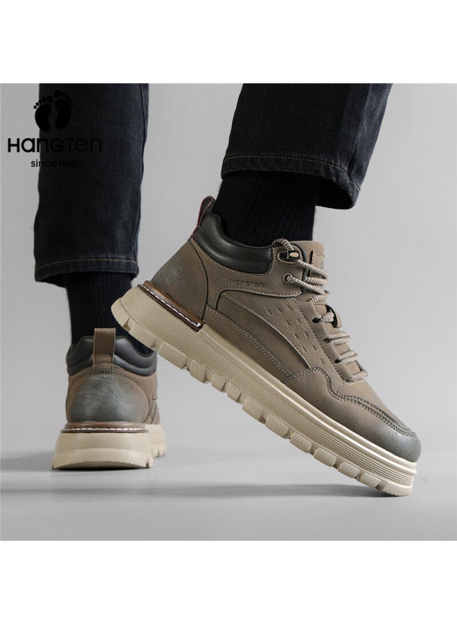 Hang Ten Men's Autumn Winter New High-top Sneakers Men's Warm Casual Work Shoes Thick-soled Outdoor Sports Shoes - Image 4