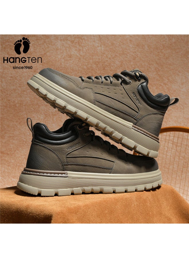 Hang Ten Men's Autumn Winter New High-top Sneakers Men's Warm Casual Work Shoes Thick-soled Outdoor Sports Shoes - Image 2
