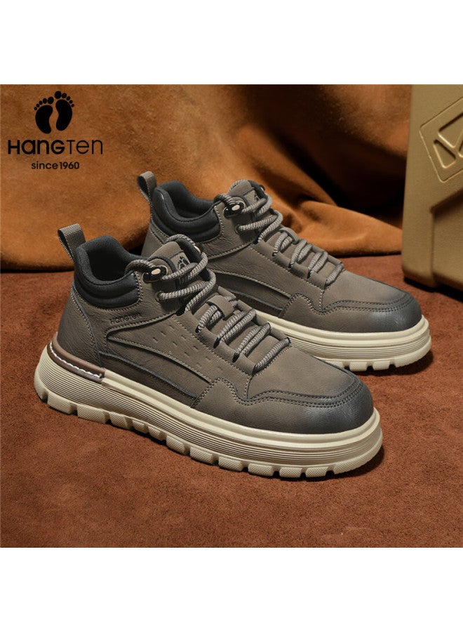 Hang Ten Men's Autumn Winter New High-top Sneakers Men's Warm Casual Work Shoes Thick-soled Outdoor Sports Shoes - Image 1