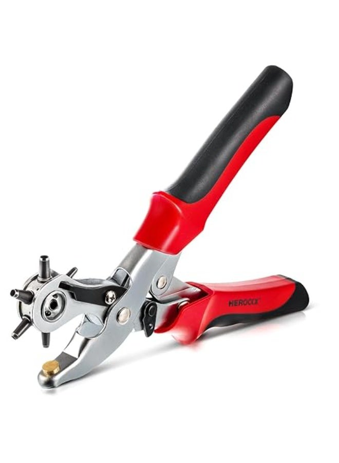 HEROCKX Revolving Punch Plier, Leather Hole Punch Set for Belts, Watch Bands, Straps, Dog Collars, Saddles, Shoes, Fabric, DIY Home or Craft Projects, Heavy Duty Rotary Puncher, Multi Hole Sizes Make - Image 1