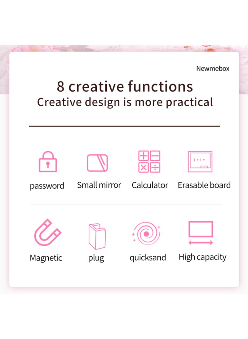 Nbx Password Lock Pencil Case Quicksand Cute Cartoon Pattern Pen Holder Multifunctional Large Capacity Stationery Storage Box With Mirror Calculator Dry Erase Marker For School Teen Boys Girls Students Multicolour - Image 3