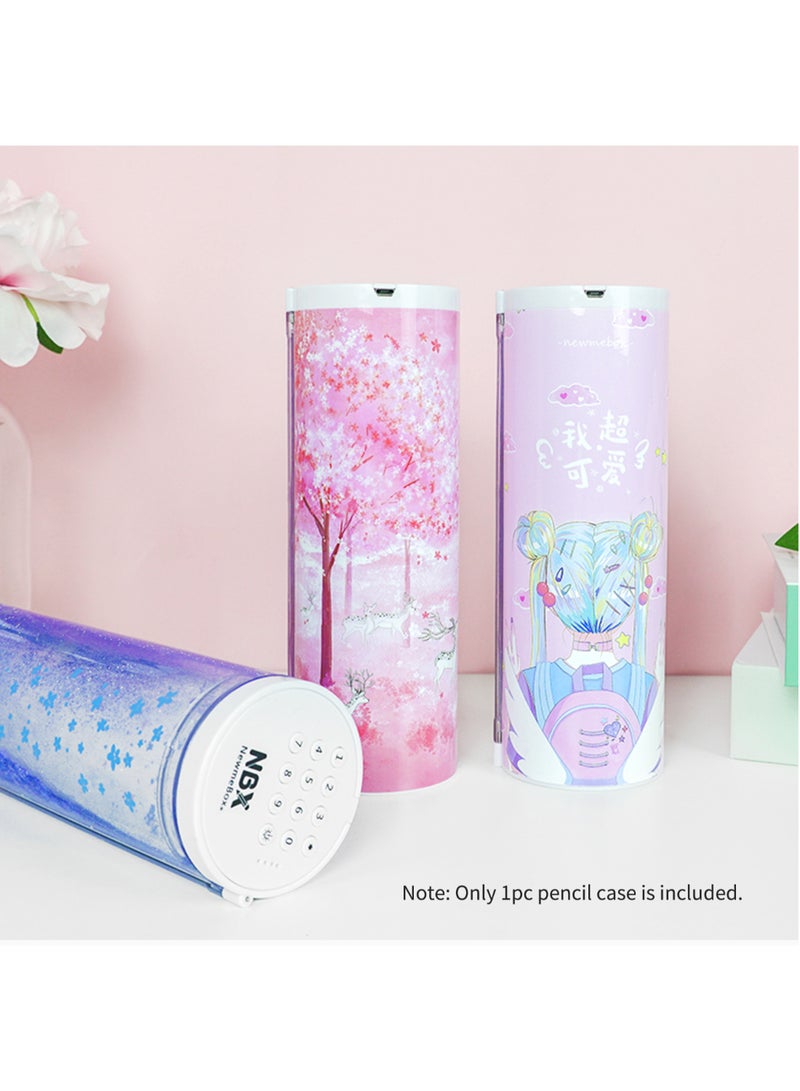 Nbx Password Lock Pencil Case Quicksand Cute Cartoon Pattern Pen Holder Multifunctional Large Capacity Stationery Storage Box With Mirror Calculator Dry Erase Marker For School Teen Boys Girls Students Multicolour - Image 2