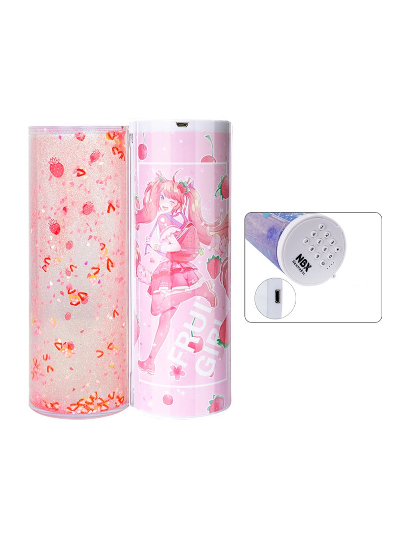 Nbx Password Lock Pencil Case Quicksand Cute Cartoon Pattern Pen Holder Multifunctional Large Capacity Stationery Storage Box With Mirror Calculator Dry Erase Marker For School Teen Boys Girls Students Multicolour - Image 1