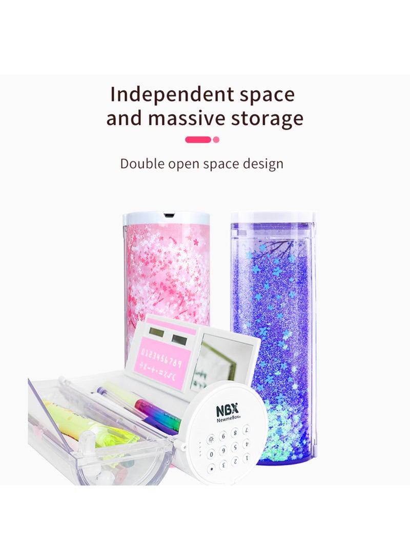 Nbx Password Lock Pencil Case Quicksand Cute Cartoon Pattern Pen Holder Multifunctional Large Capacity Stationery Storage Box With Mirror Calculator Dry Erase Marker For School Teen Boys Girls Students Multicolour - Image 4