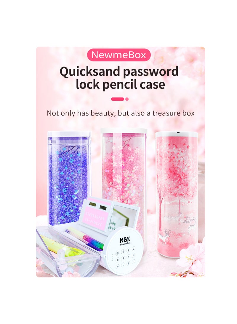 Nbx Password Lock Pencil Case Quicksand Cute Cartoon Pattern Pen Holder Multifunctional Large Capacity Stationery Storage Box With Mirror Calculator Dry Erase Marker For School Teen Boys Girls Students Multicolour - Image 5