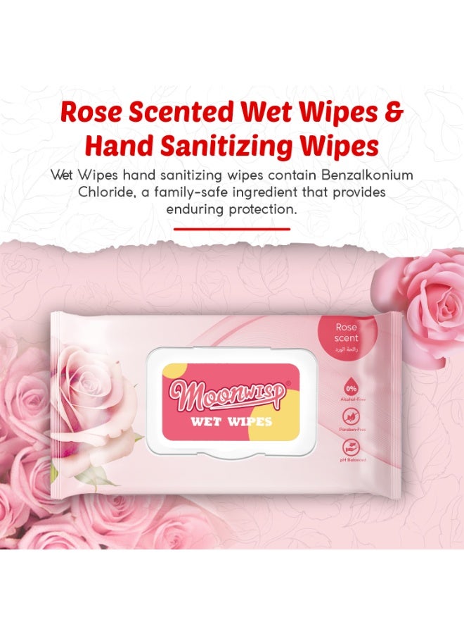 Moonwisp Wet Wipes for Cleaning and Hand Sanitizing, Rose Scented, Moisturizing, Travel-Friendly, Hypoallergenic, All-Purpose Wipes, Perfect for Adults and Kids (Red, PACK 3) - Image 2