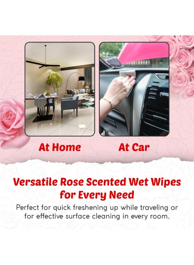 Moonwisp Wet Wipes for Cleaning and Hand Sanitizing, Rose Scented, Moisturizing, Travel-Friendly, Hypoallergenic, All-Purpose Wipes, Perfect for Adults and Kids (Red, PACK 3) - Image 5