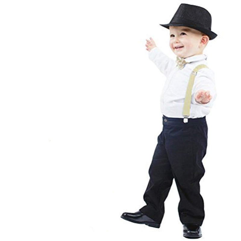 Black Suspender and Bow Tie Set with Beige Jute Hat for Kids 6yrs to 12yrs