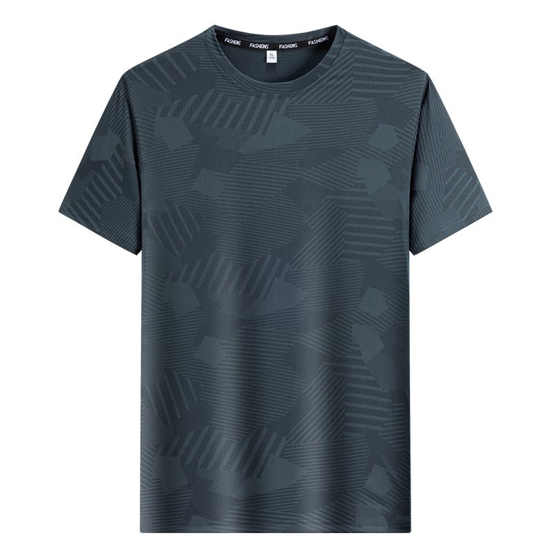 Ice Silk Short-sleeved T-shirt Men's Summer Gradient Air-conditioning Shirt Printed Quick-drying High-elasticity Casual Cool-feeling Sports Loose Top - Image 1