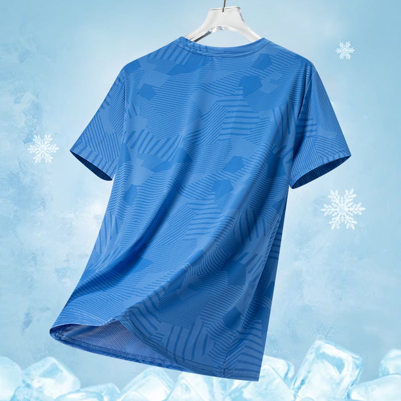 Ice Silk Short-sleeved T-shirt Men's Summer Gradient Air-conditioning Shirt Printed Quick-drying High-elasticity Casual Cool-feeling Sports Loose Top - Image 3