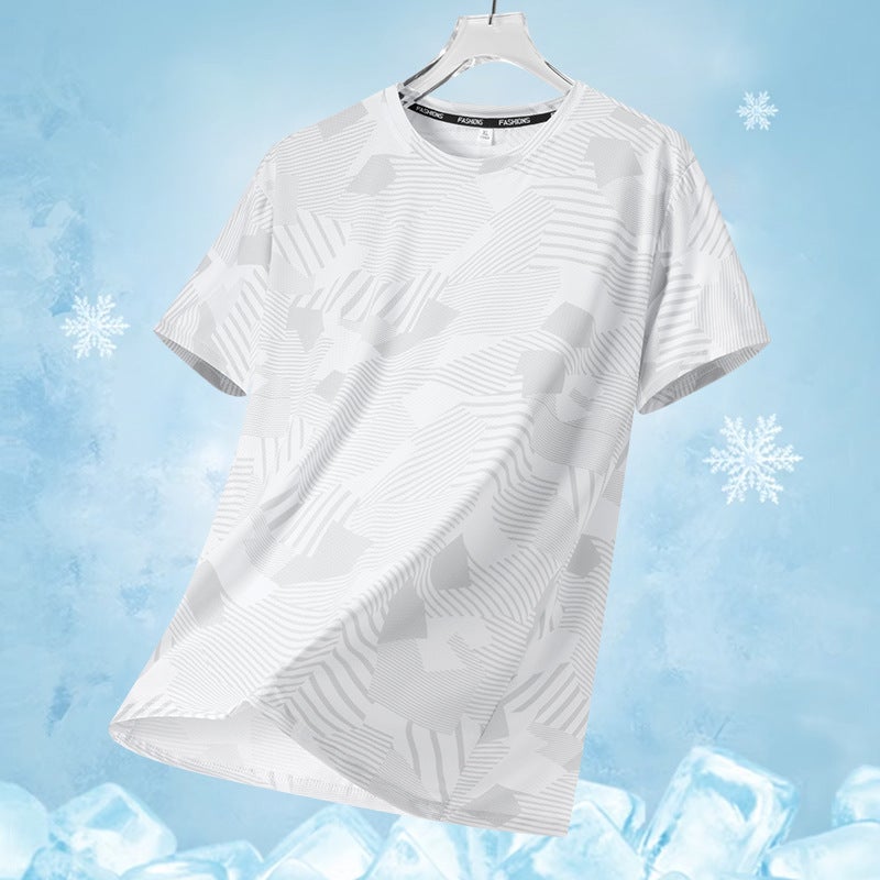 Ice Silk Short-sleeved T-shirt Men's Summer Gradient Air-conditioning Shirt Printed Quick-drying High-elasticity Casual Cool-feeling Sports Loose Top - Image 5