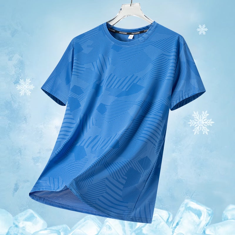 Ice Silk Short-sleeved T-shirt Men's Summer Gradient Air-conditioning Shirt Printed Quick-drying High-elasticity Casual Cool-feeling Sports Loose Top - Image 2