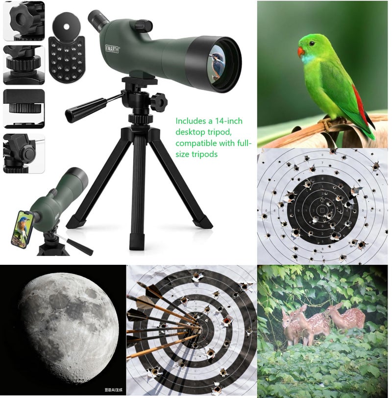 Emarth 20-60x60 Angled Spotting Scope for Target Shooting, Spotting Scope w/Tripod 14" Tabletop/Carry Bag, 1.37lb Light Spotter Scope, Waterproof Spotting Scopes for Hunting/Birding/Wildlife View - Image 4