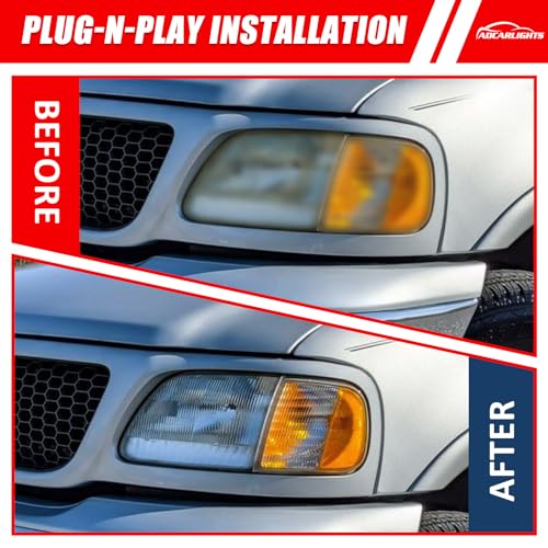 ADCARLIGHTS Headlight Compatible with Ford F-150 1997-2003/Ford F-150 Heritage 2004 Chrome Housing Amber Reflector Replacement Pair (Chrome Housing Amber Reflector Clear Lens) - Image 4