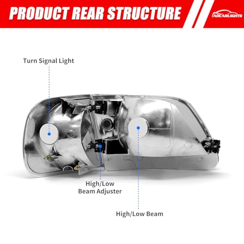 ADCARLIGHTS Headlight Compatible with Ford F-150 1997-2003/Ford F-150 Heritage 2004 Chrome Housing Amber Reflector Replacement Pair (Chrome Housing Amber Reflector Clear Lens) - Image 3