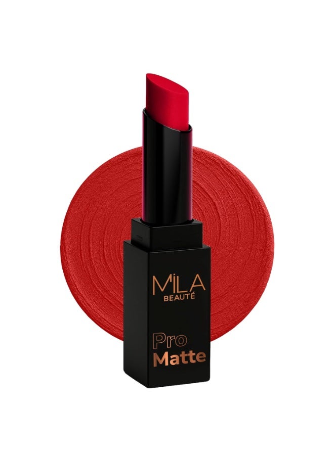 ميلا بيوتي أحمر الشفاه "ميلا بوتيه برو مات" (Mila Beauté Pro Matte) | لون غني وعالي التركيز يدوم طويلاً | لمسة نهائية شبه مطفية | تركيبة خفيفة الوزن | تغطية كاملة بمسحة واحدة | لون شفاه فاخر | الدرجة: (Mastani، 4.2 جم) - Image 1