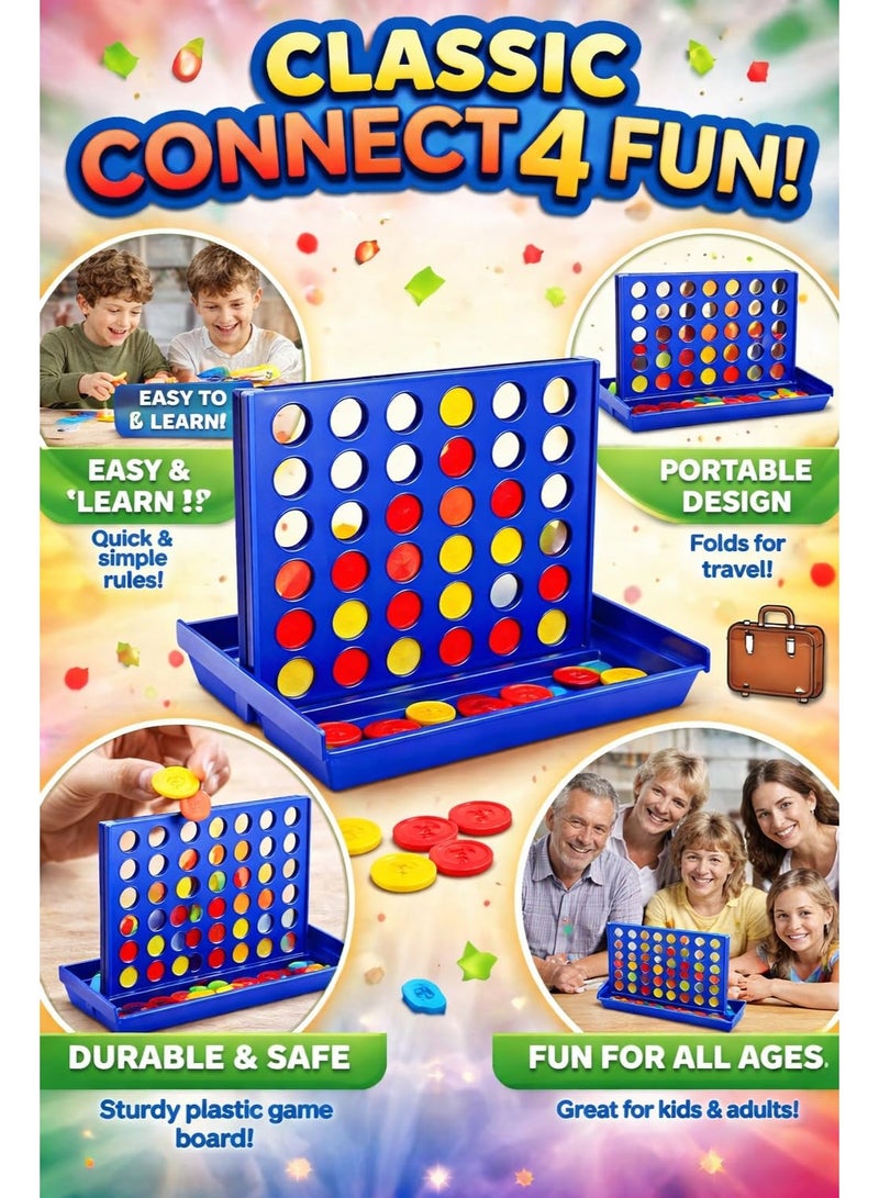 vGRASSP Classic Four-in-a-Row Strategy Game – Competitive 2-Player Logic Board Game – Foldable Design with Colorful Discs – Brain Training Family Game – 20 × 28 cm - Image 3