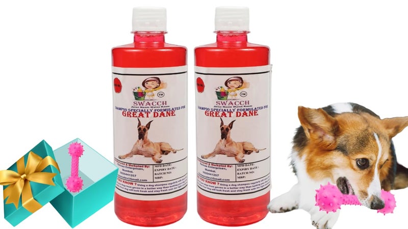 swacch Great Dane Dog Shampoo + Dumbbell Toy I Durable Rubber Dog Toy for Chewing I Playing,Teeth Cleaning & Training Toy I Combo Pack I 500ml Pack of 2 Jasmine - Image 1