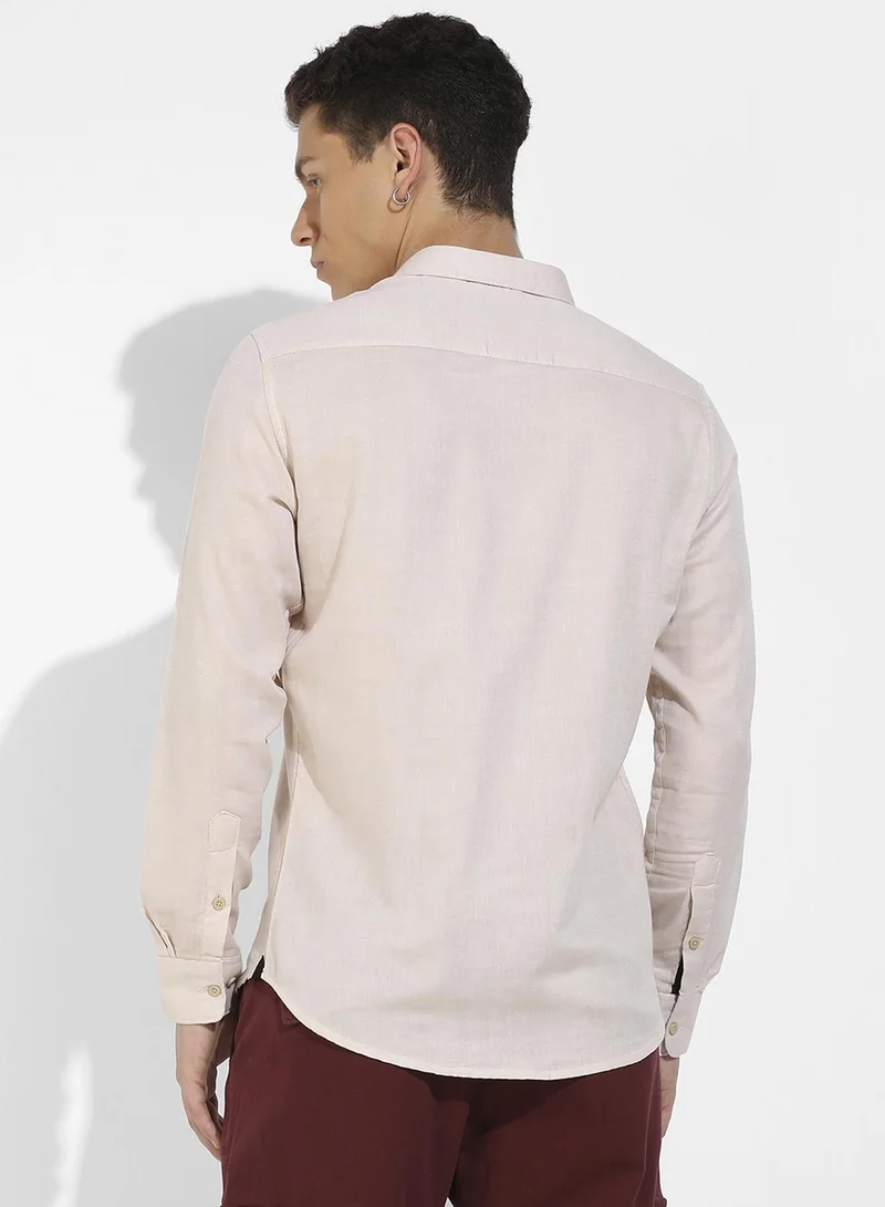 كامبوس سوترا Men's Beige Basic Oxford Shirt