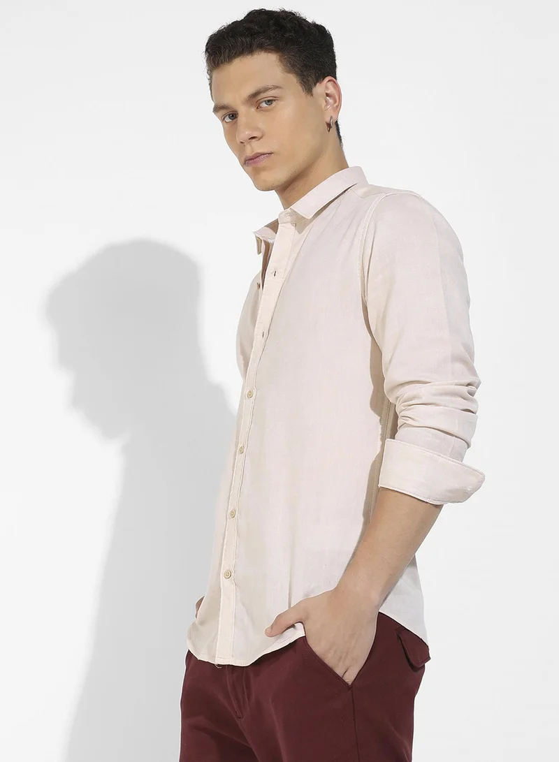 كامبوس سوترا Men's Beige Basic Oxford Shirt