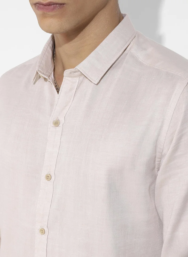 كامبوس سوترا Men's Beige Basic Oxford Shirt