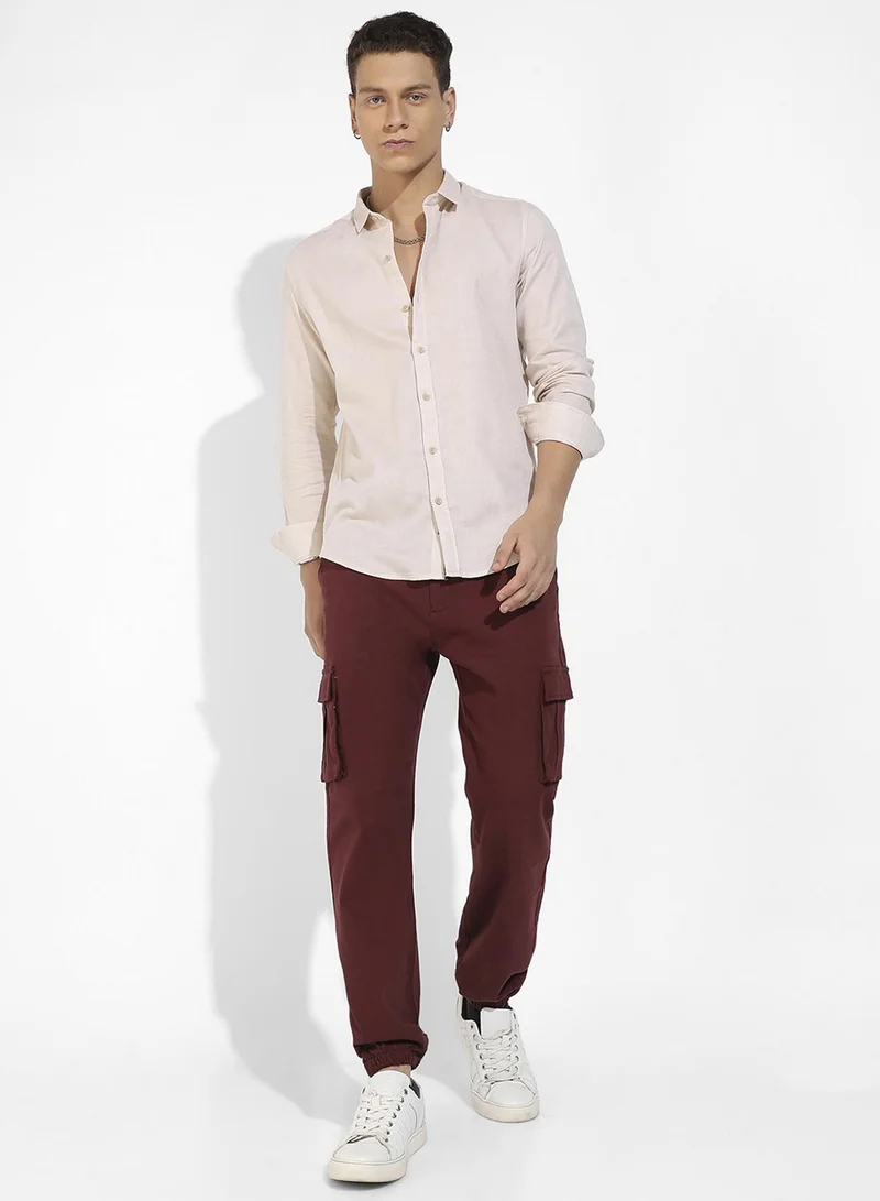 كامبوس سوترا Men's Beige Basic Oxford Shirt
