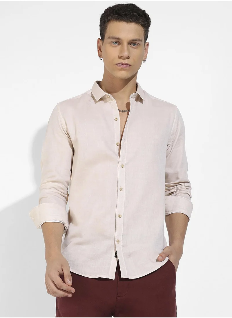 كامبوس سوترا Men's Beige Basic Oxford Shirt