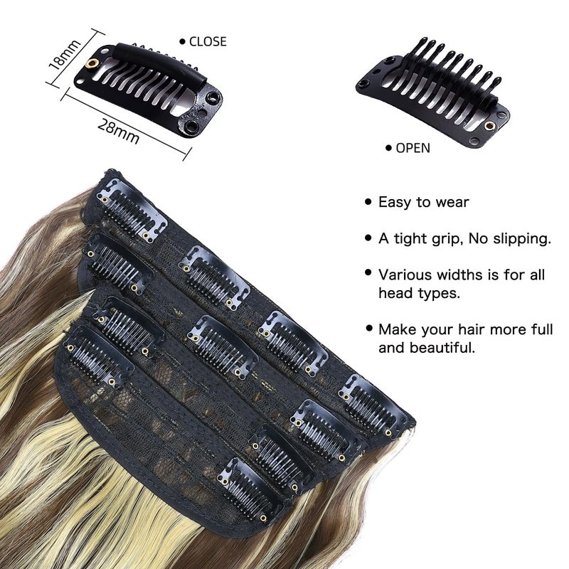 LEEONS Clip in Synthetic Hair Extensions Long Wavy 4PCS Thick Hairpieces Blonde Highlighted Medium Brown Fiber Double Weft Natural Hair Extensions 20 Inch for Women (4pcs, 20Inch, 86H10#) - Image 3