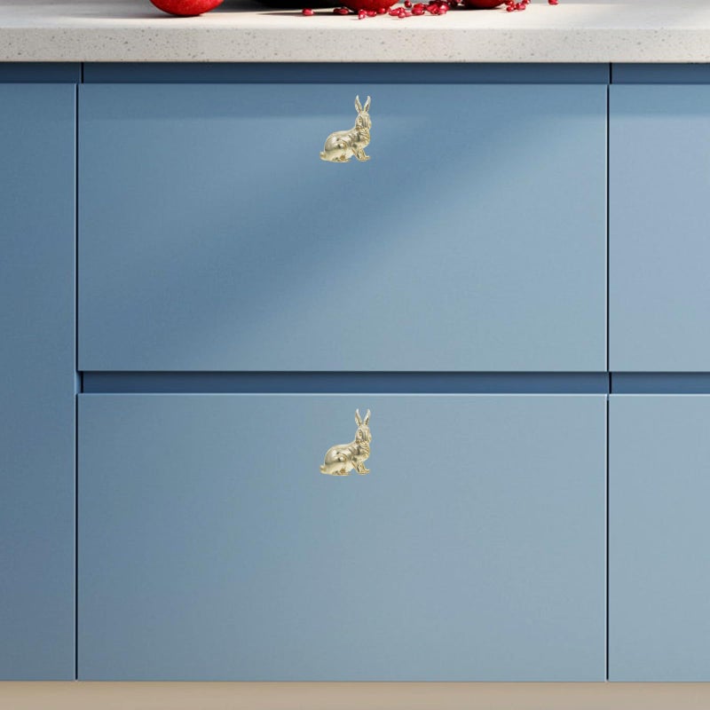 Brass Bunny Cabinet Knobs Vintage Animal Drawer Pulls Natural Color 2pcs Nursery Furniture Hardware - Image 5