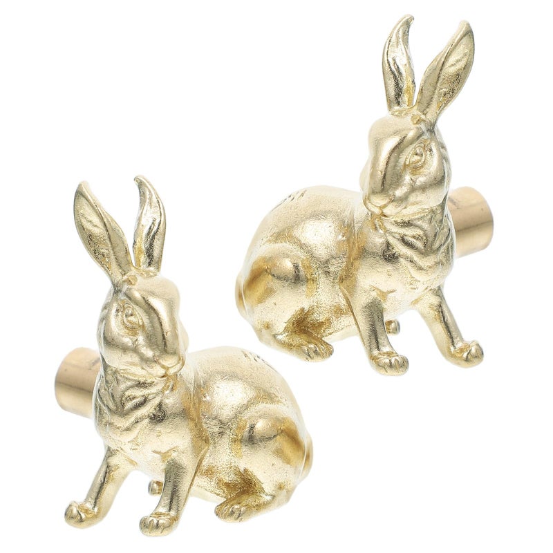 Brass Bunny Cabinet Knobs Vintage Animal Drawer Pulls Natural Color 2pcs Nursery Furniture Hardware - Image 2