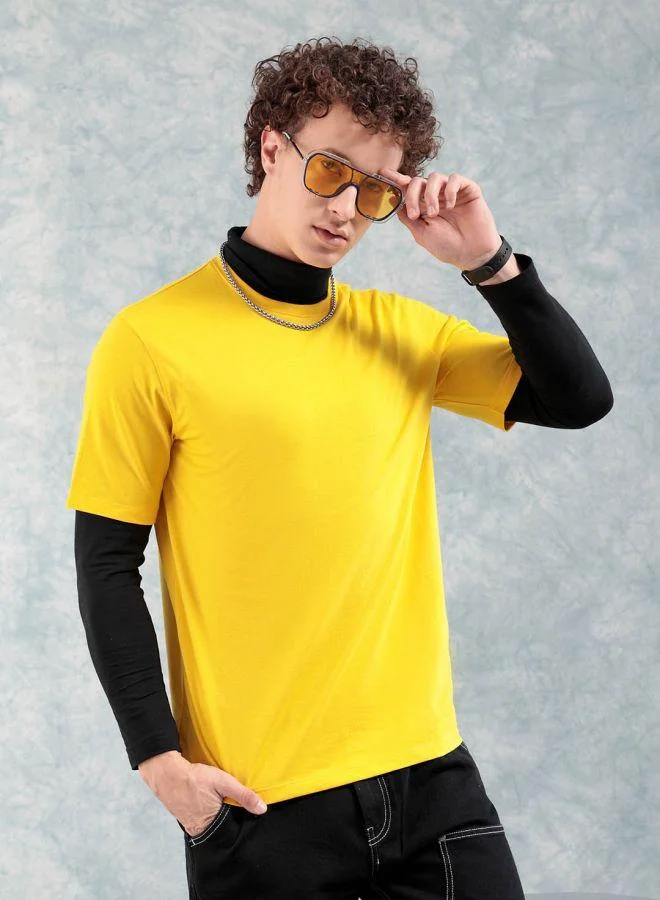 ذا انديان كراج كو Men Slim Fit Solid Round Neck Tshirt