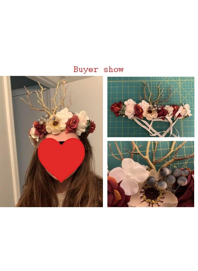 LLinfflr Deer Antler Hair Band Deer Headband with Flowers Antler Hair Hoop Flower Headband Party Cosplay Costume - Image 5