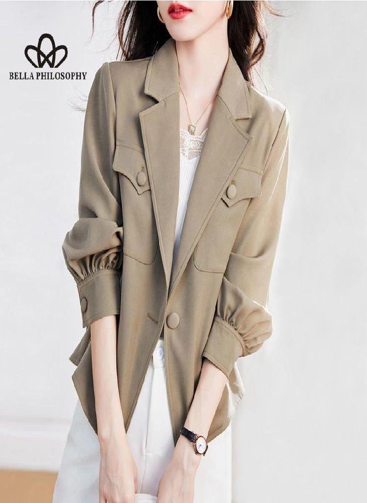 Eckek - Casual Long Sleeve Jacket Women Fall New Korean Version Suit Jacket Versatile Jacket Loose Cropped Trench Coat - Image 1